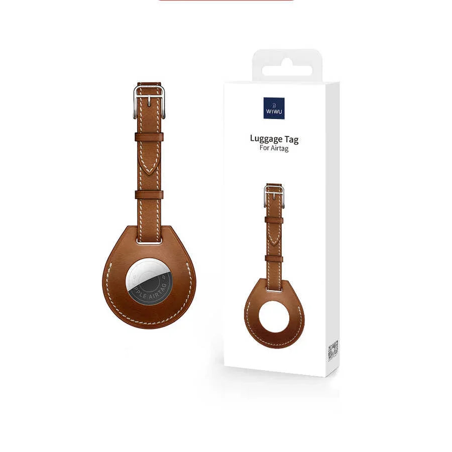 Wiwu Calfskin Leather Bag Charm Case For Apple Airtag -Orange - Tashqila Wiwu Calfskin Leather Bag Charm Case For Apple Airtag -Orange - Tashqila